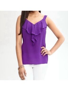 Banana Republic Purple Ruffle V-Neck Silk Camisole